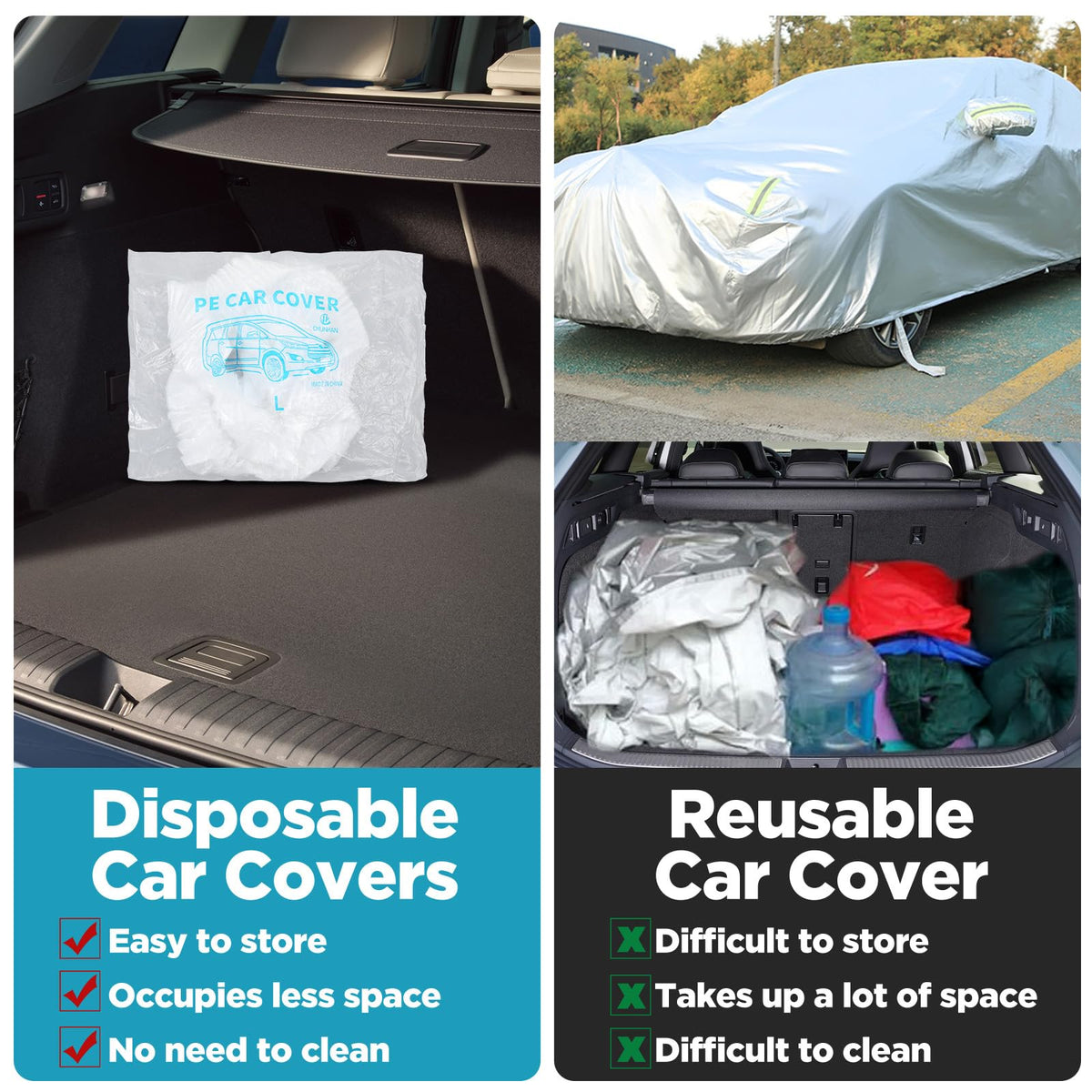 Molain folded compact packaged cover in trunk, easy storage benefit