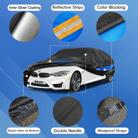 Molebt wind straps fastened under car securing cover in gusts