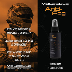 Molecule visor cleaner being applied to a helmet visor, repels rain for clearer vision