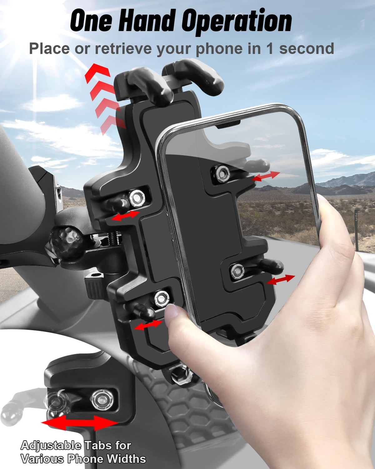 MOMI RAC GP with phone and charging cable illustrating unobstructed charging access