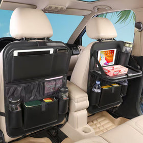 MONKONAR front view of organizer showing pockets and elegant PU leather, keeps car tidy