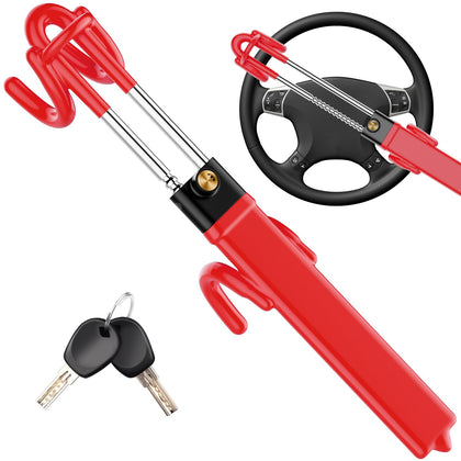 MONOJOY front view of red steering wheel lock showing deterrent color and sturdy build