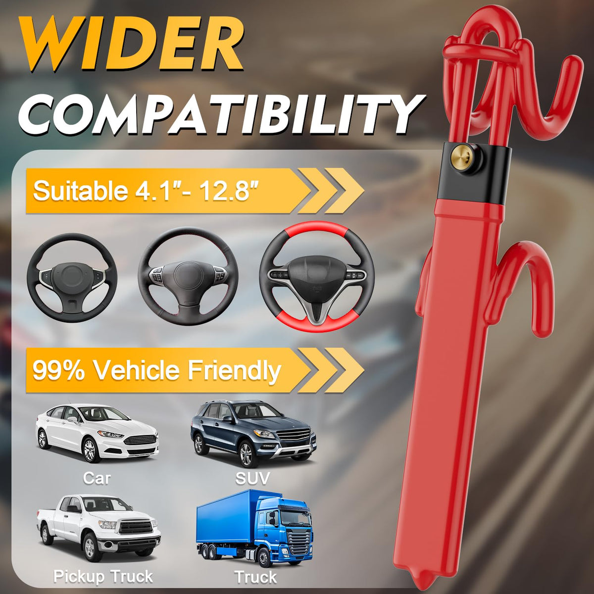 MONOJOY next to ruler showing telescoping range for universal vehicle fit