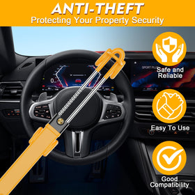 MONOJOY installed on car steering wheel demonstrating blocked wheel rotation and easy clamp-on use
