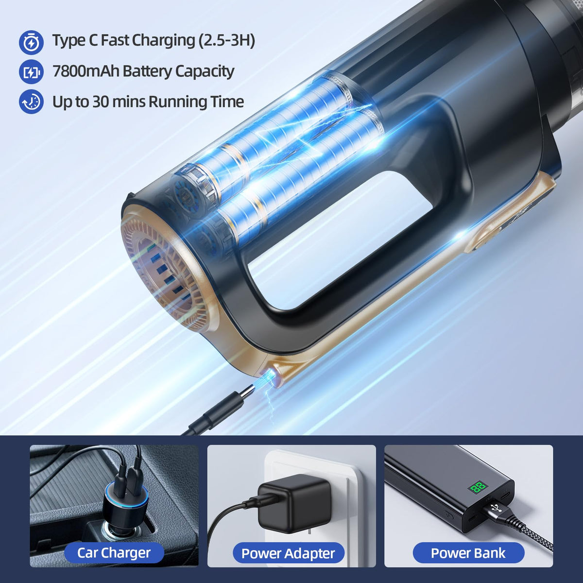 MONOZEL cleaning car interior illuminated by LED for dark-seam visibility