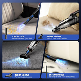 MONOZEL using crevice tool on car seat showing efficient crumb removal