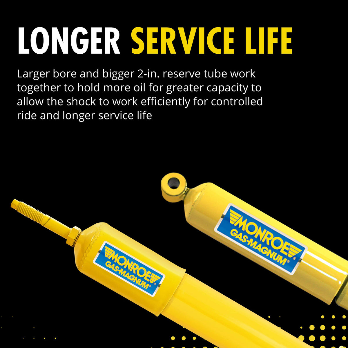 Monroe Gas-Magnum label and packaging communicating model and warranty benefit