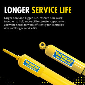 Monroe Gas-Magnum label and packaging communicating model and warranty benefit