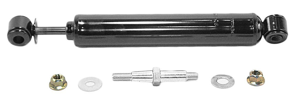Monroe steering damper front view showing durable construction and vibration reduction