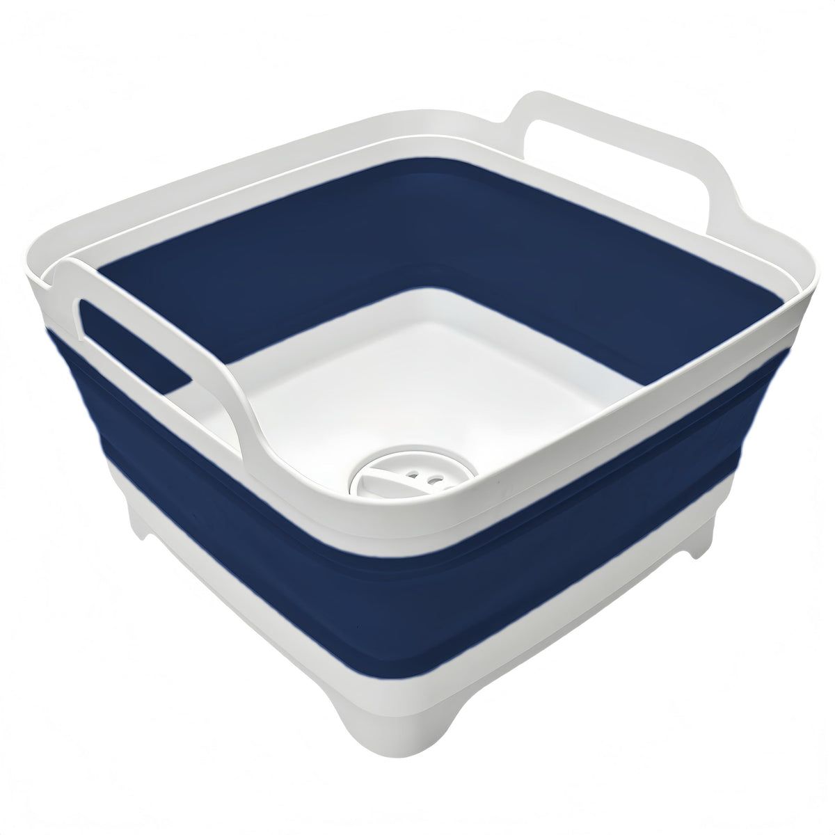 MontNorth front view of navy collapsible basin showing full capacity and stability benefit