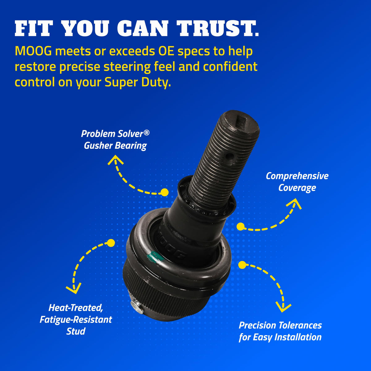 MOOG reinforced ball joint detail improving steering control and durability