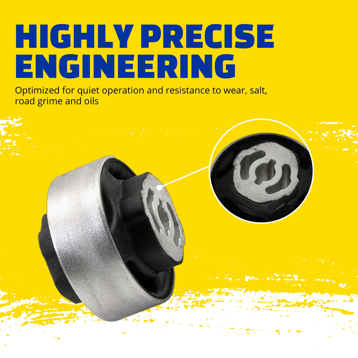 MOOG bushing installed on control arm demonstrating improved steering feel