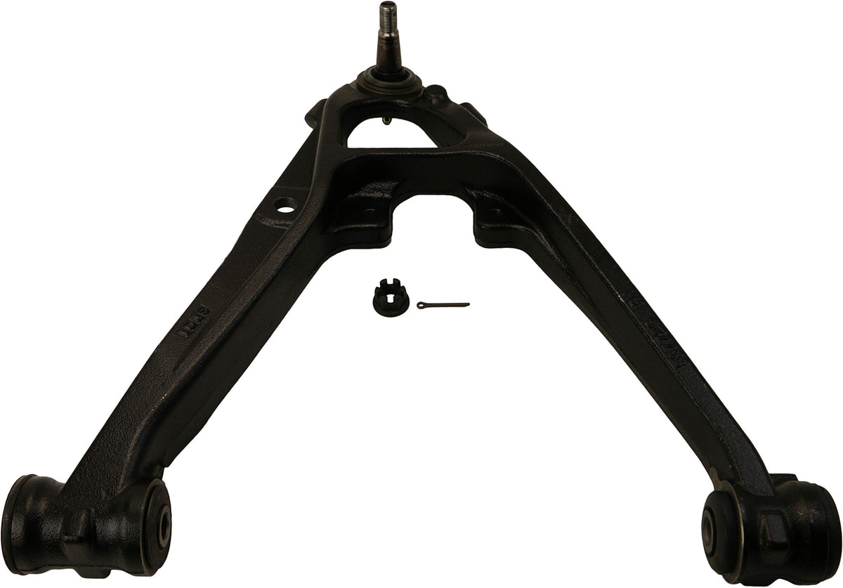 MOOG control arm close-up showing reinforced arm for tougher loads