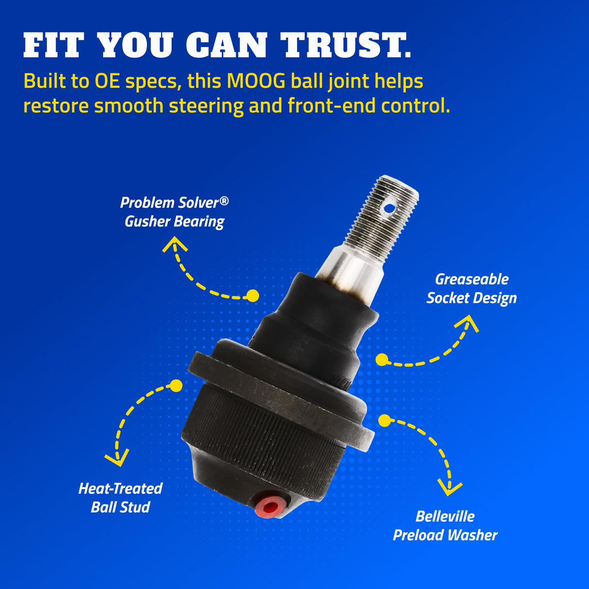 MOOG greaseable bearing socket detail for easy maintenance