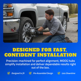 MOOG installed on vehicle wheel hub illustrating straightforward swap and reliability