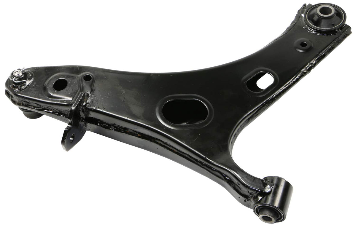 MOOG RK622857 front-left control arm angled view showing fit and strength