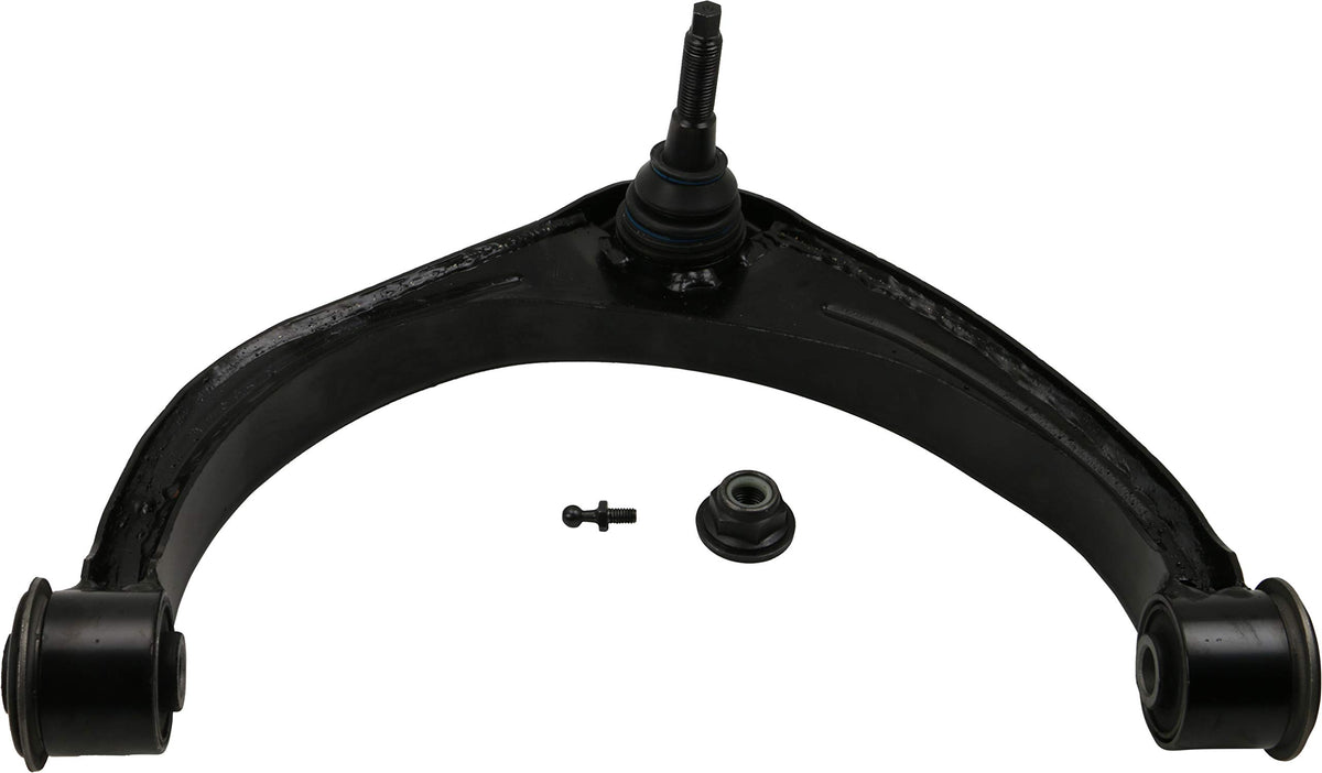 MOOG RK643074 front view of left upper control arm assembly showing fitment and benefit of OE-style replacement