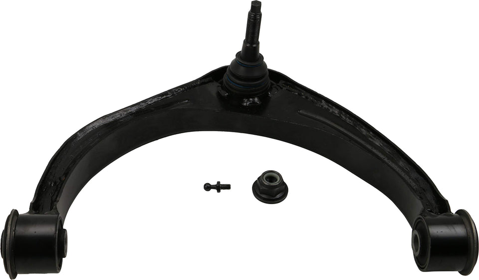 MOOG RK643074 front view of left upper control arm assembly showing fitment and benefit of OE-style replacement