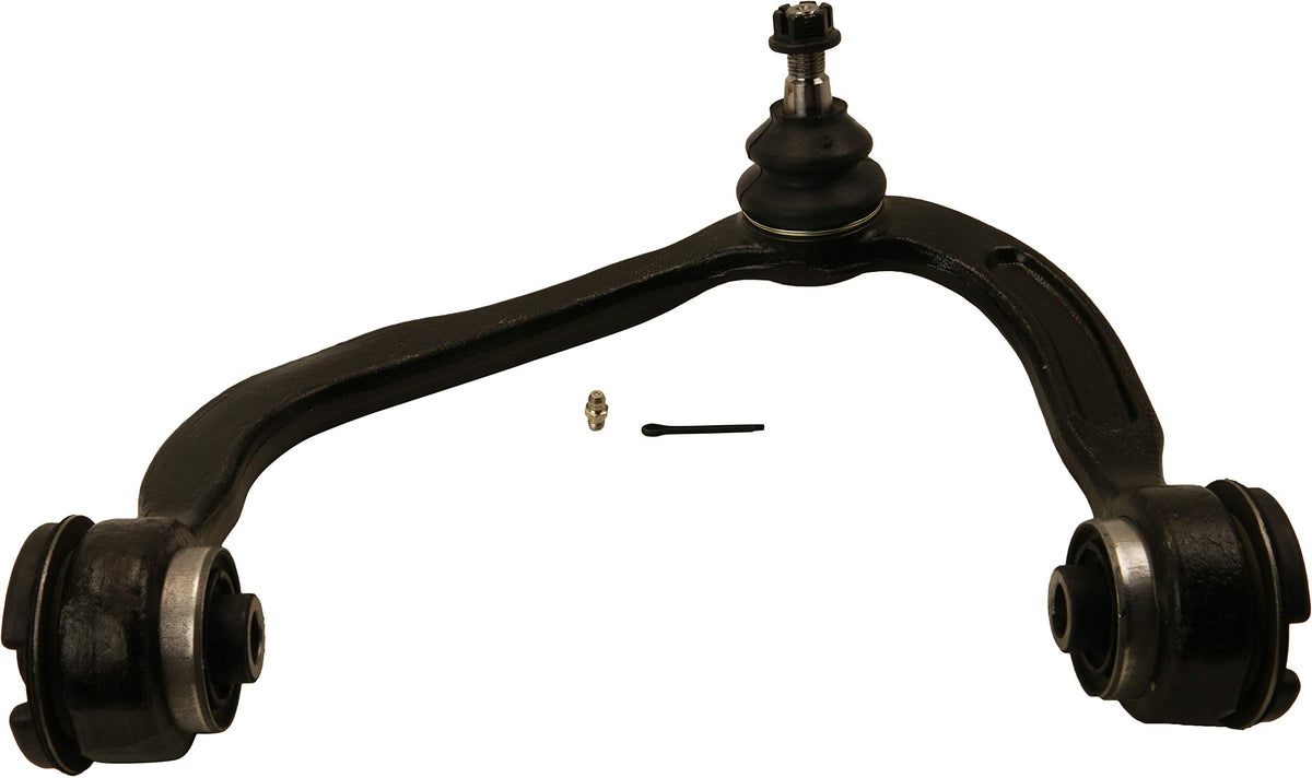 MOOG front left control arm front view showing robust construction benefit