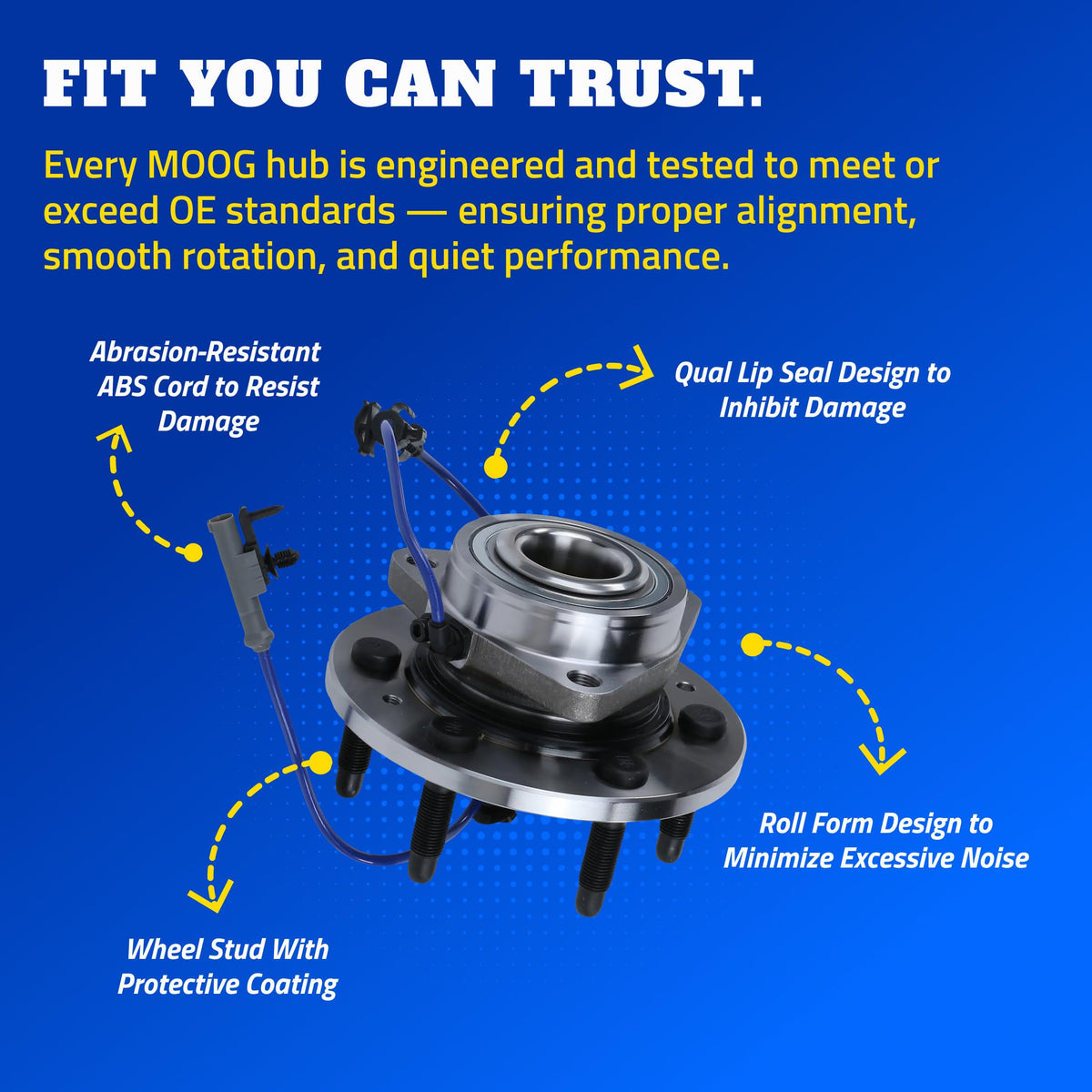 MOOG rust-resistant wheel studs close-up for easy long-term service