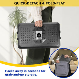 MOOMARTO scale comparison with laptop showing generous workspace capacity