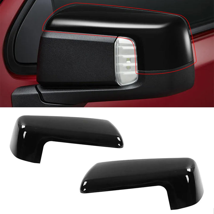 Moonlinks front view of pair glossy black mirror covers showing clean fit and styling benefit