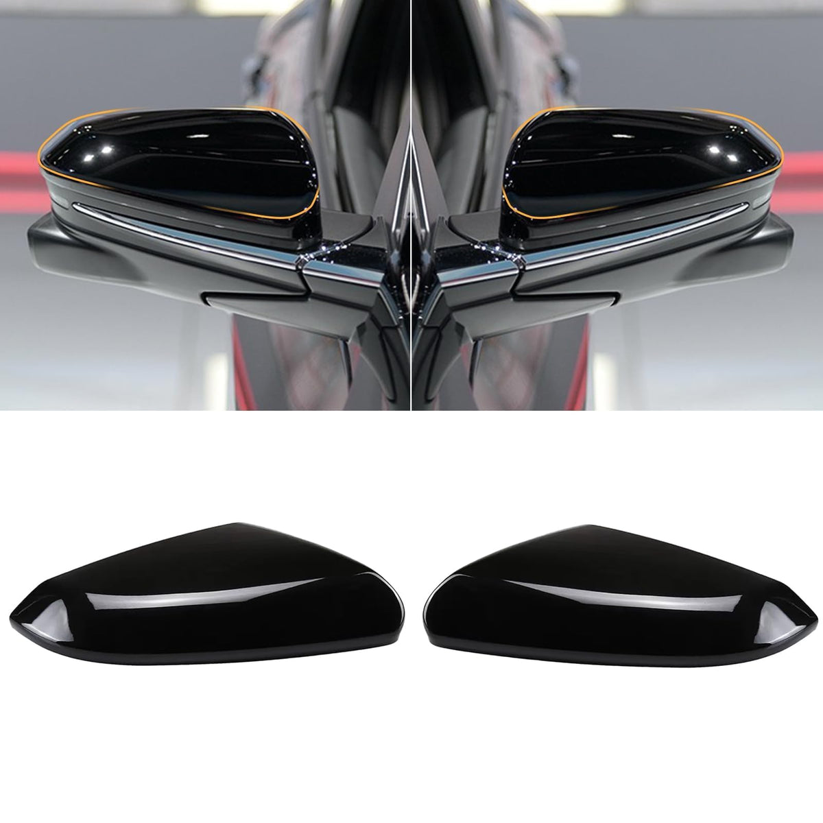 Moonlinks front view glossy black mirror covers showing factory-fit aesthetic and improved look