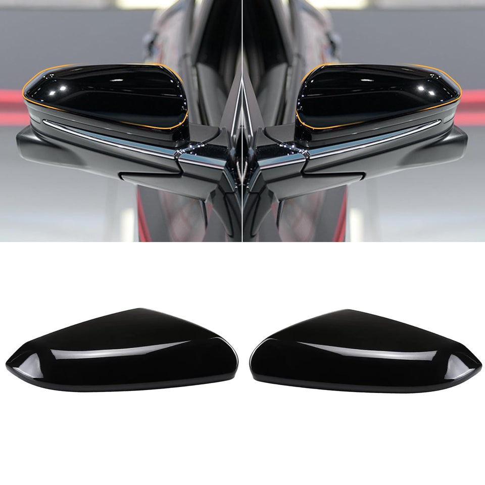 Moonlinks front view glossy black mirror covers showing factory-fit aesthetic and improved look