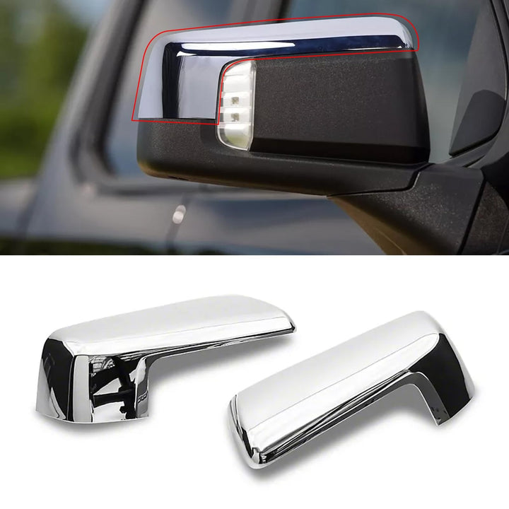 Moonlinks front view mirror cover showing chrome finish and sleek design benefits