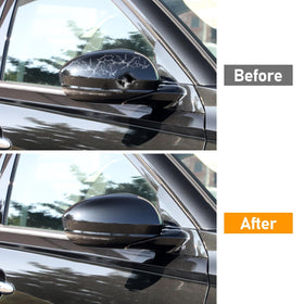 Moonlinks mirror cover installed on Altima showing perfect fit and restored curb appeal