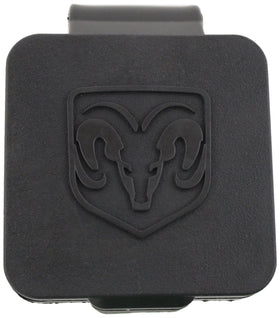 Mopar hitch plug front view showing RAM head logo and factory fit benefit