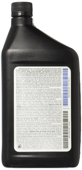 Mopar ATF-4 close-up of label and fluid pour demonstrating clear color and accurate dosing