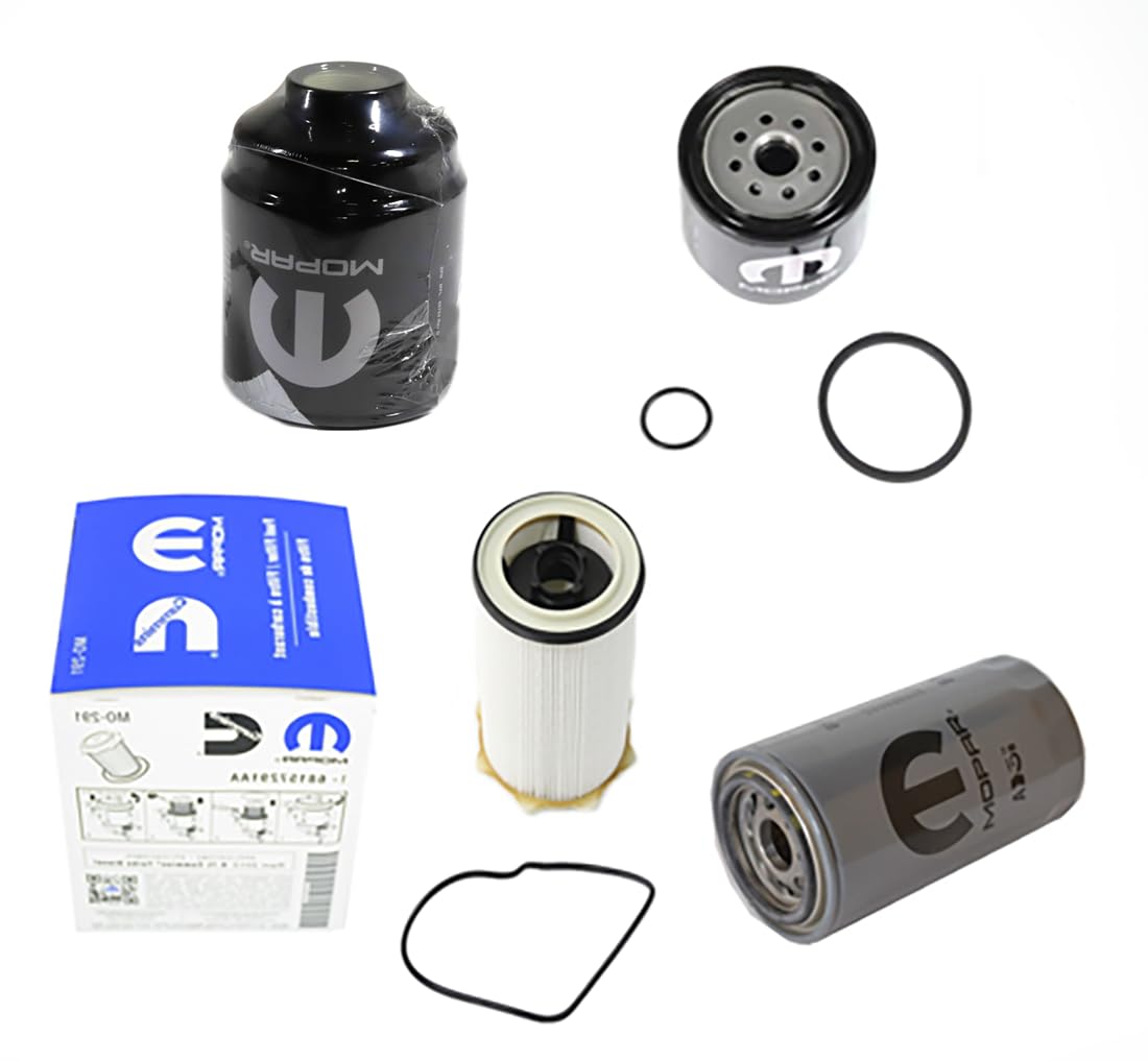 Mopar front view of the three-filter bundle showing fitment and OEM labeling for correct replacement