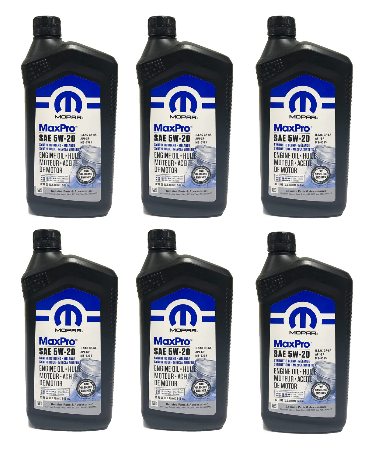 Mopar MaxPro 5W‑20 front packaging showing brand and label, ensures OEM spec confidence