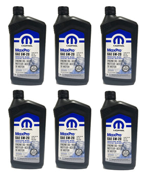 Mopar MaxPro 5W‑20 front packaging showing brand and label, ensures OEM spec confidence