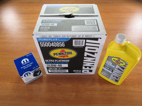 Mopar oil bottle label close-up showing full synthetic specification and correct viscosity