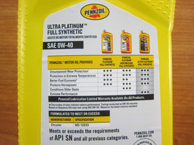 Mopar Penzoil Ultra Platinum label detail showing viscosity 0W-40 and product specifications