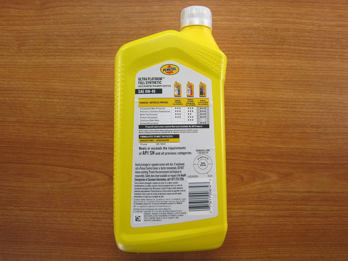Six individual Mopar Penzoil Ultra Platinum quarts arranged to illustrate supply for full service
