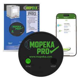 Mopeka Pro Check front view showing sensor face and branding for easy identification