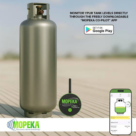 Mopeka open battery compartment showing replaceable batteries for long life benefit