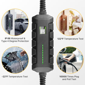 Morec charging an EV in driveway showing weatherproof use and fast charging benefit