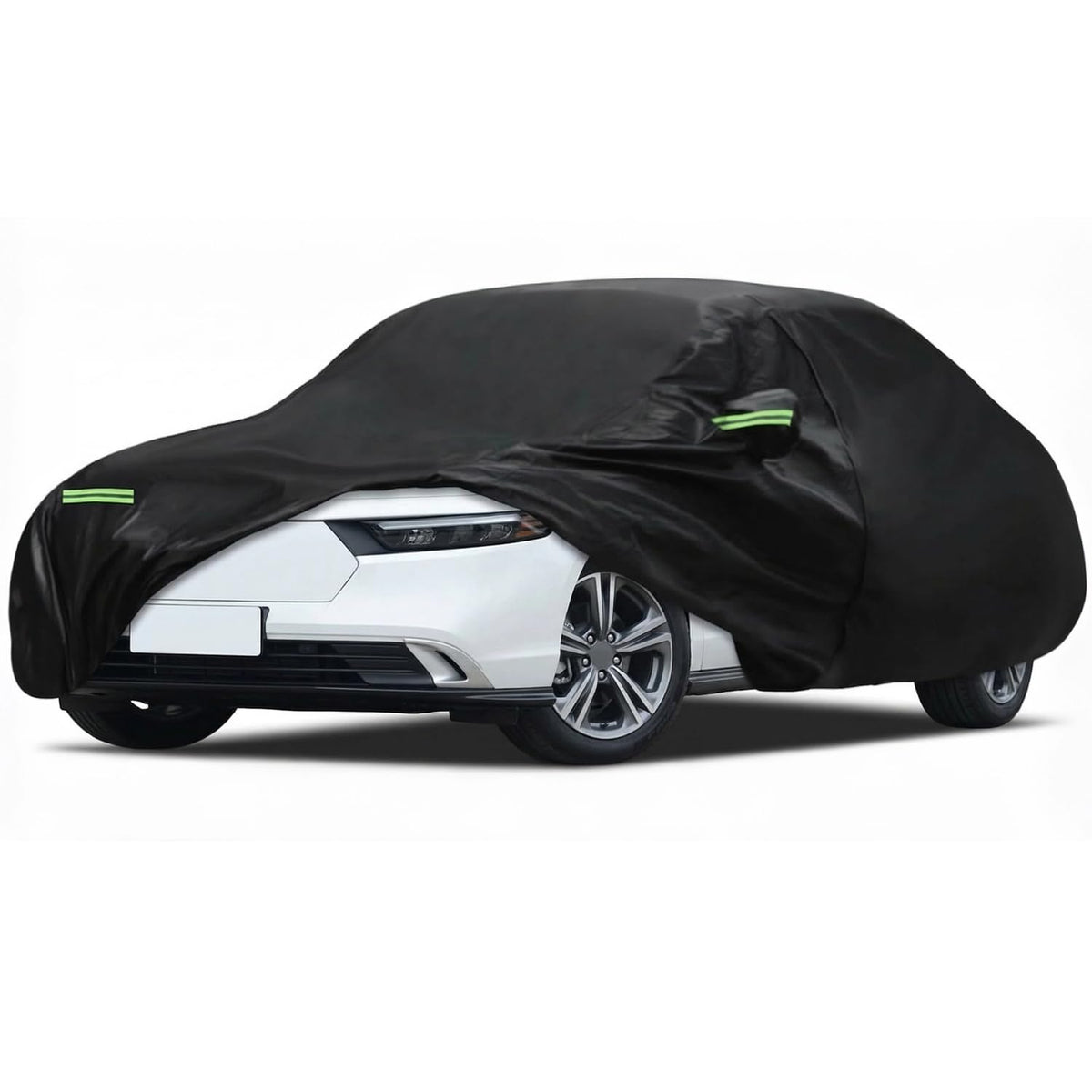 Morhept front view sedan cover showing full protection and weather resistance