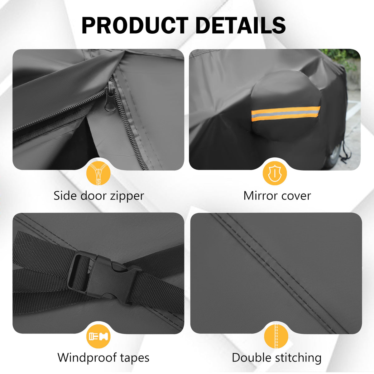 MORNYRAY close-up of waterproof fabric and reinforced double-stitched seams
