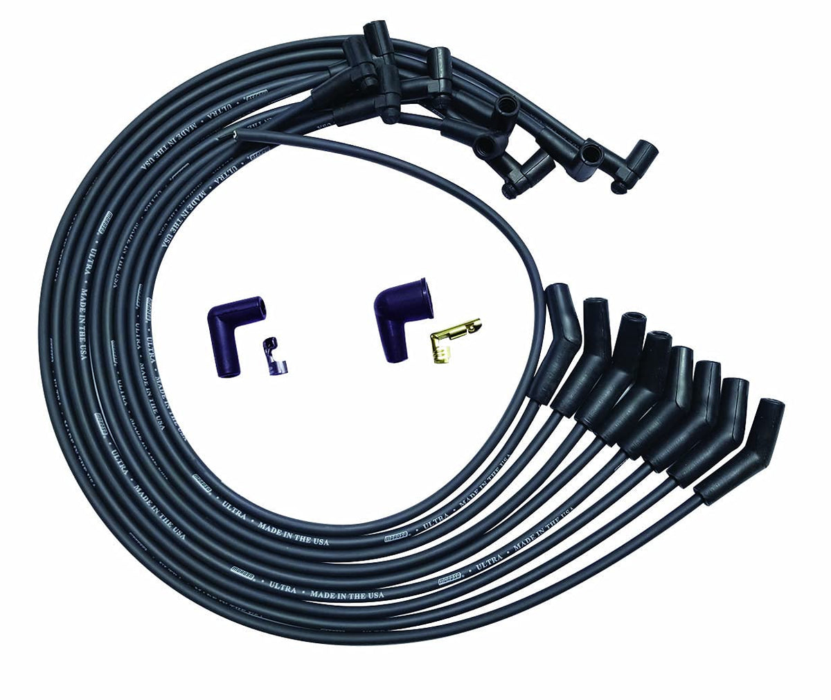 Moroso 51045 front packaging showing black Ultra spark plug wires and connectors for clear fitment