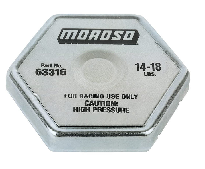 Moroso radiator cap front view showing seal and durable construction benefit