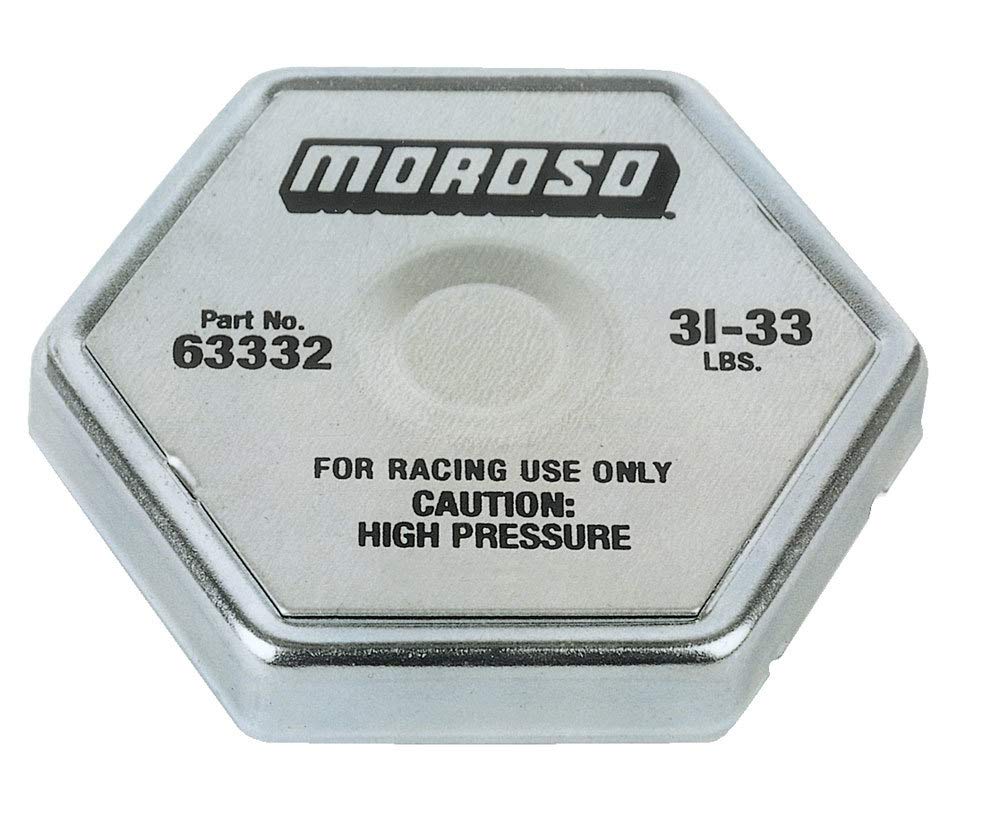 Moroso radiator cap front view showing durable construction and secure seal benefit