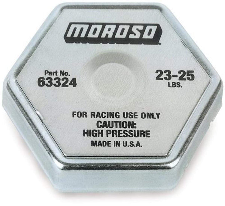 Moroso radiator cap front view showing stainless spring and secure fit benefit