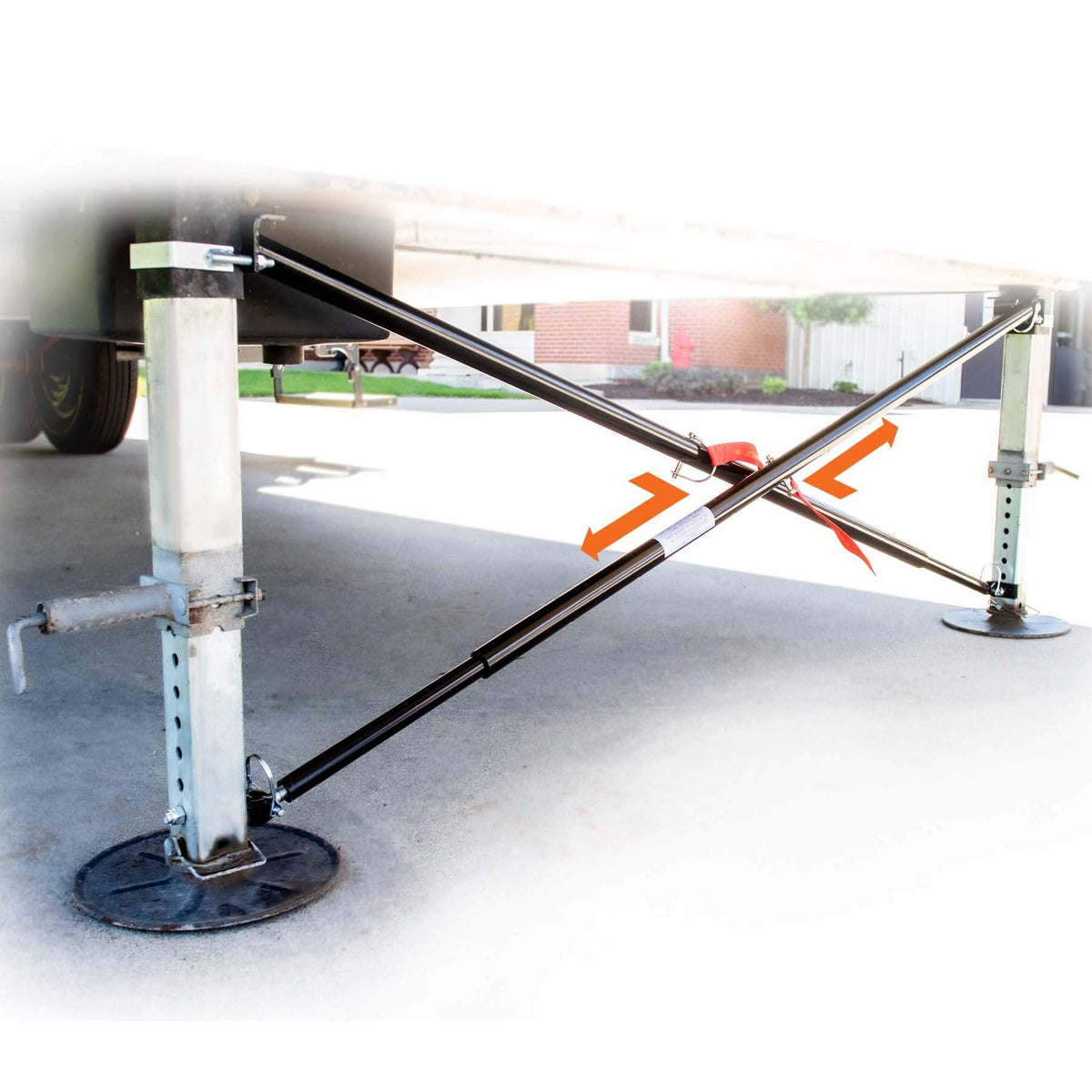 MORryde SP54-180 front view showing X-brace installed and improved trailer stability