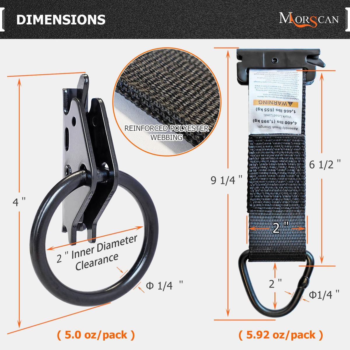 MorScan tie-off webbing detail showing durable polyester and water resistance
