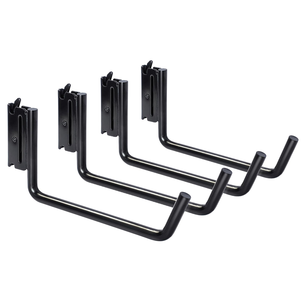 MorScan front view of four extended J hooks showing pack and finish, improves storage